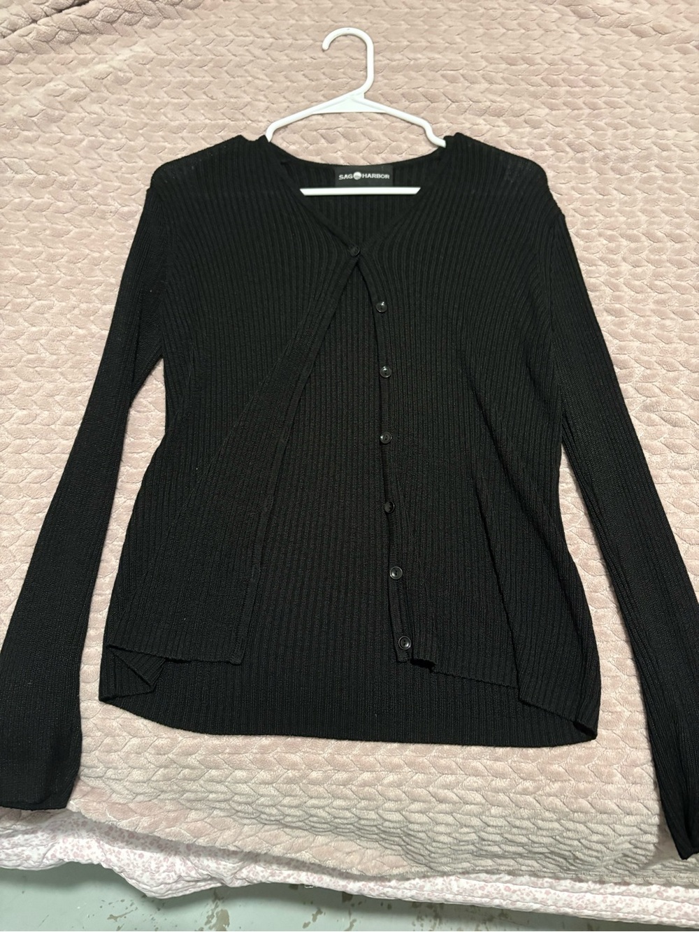 Arbor Black Ribbed Button-Front Cardigan